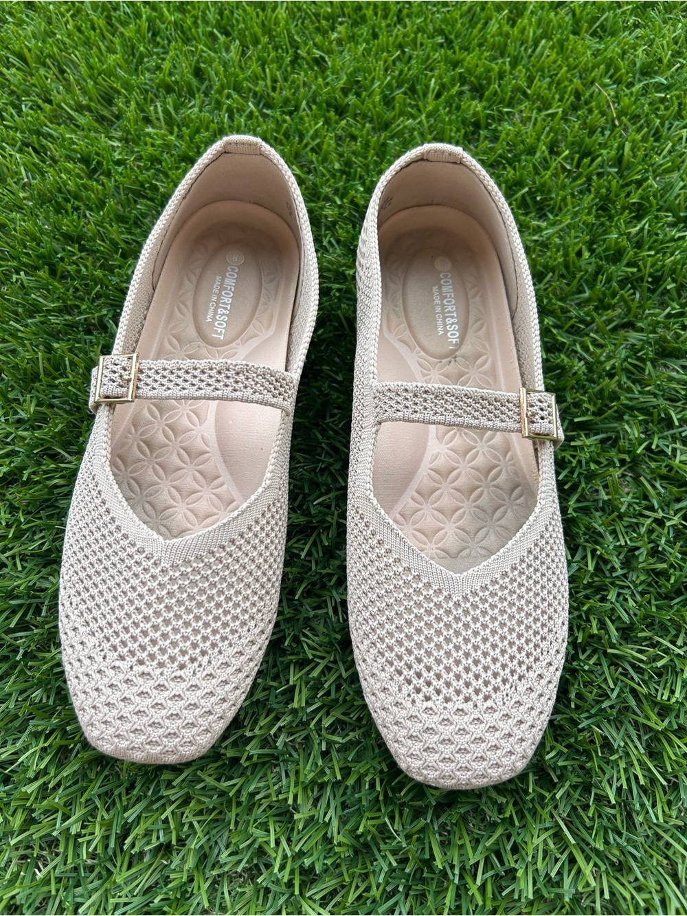 Frank Mully Comfort Soft Women’s Beige Knitted Mary Jane Flats size 8 - Picture 3 of 6